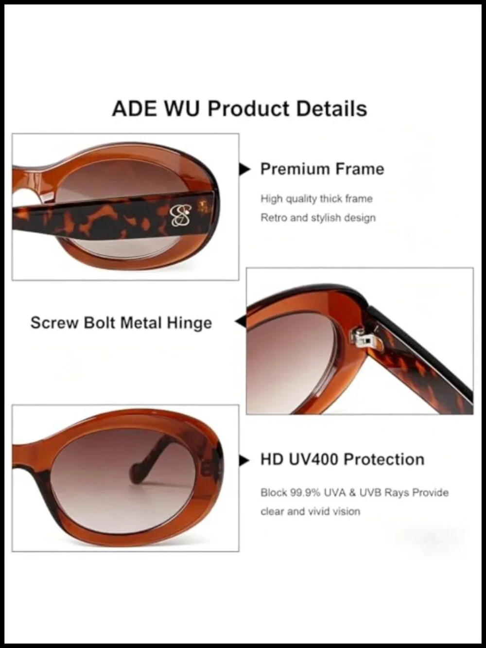 Retro Oval Sunglasses with UV Protection, Lightweight Frame